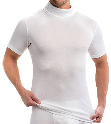 HERMKO 16855 Herren Kurzarm Shirt mit Rollkragen - 50% Baumwolle, 50% Modal - weiches Unterziehshirt für jeden Anlass, Größe:D 5 = EU M, Farbe:weiß
