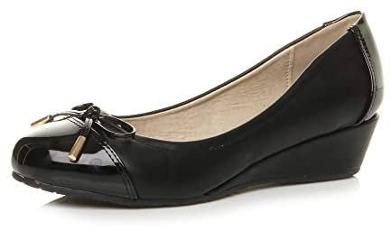 AJVANI Low mid Heel Wedge Bow Smart Dolly Ballerina Court Shoes Size 5 38 Black