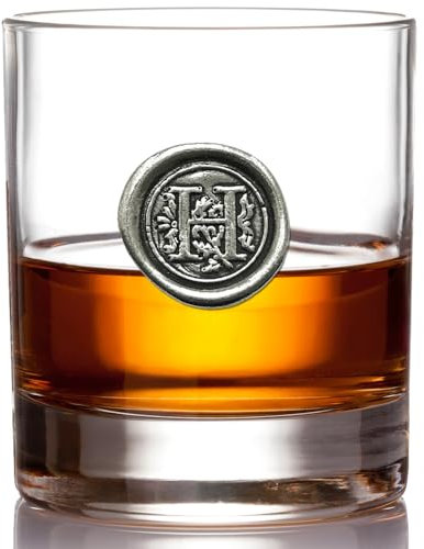 English Pewter Company 11oz Whisky Glass Tumbler with Monogram Initial - Personalised Gift with Your Choice of Initial (H) [MON108]