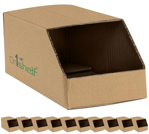 On1shelf® 10pcs Stackable Cardboard Boxes, Corrugated Storage Bins, Pantry Organiser Bins for Shelves, Garage Office Organisation (275(L) x140(W) x130(H))