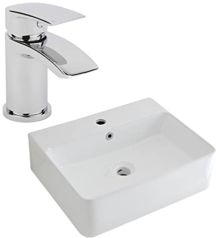 Milano Farington Rectangular Countertop Bathroom Basin Sink Mono Mixer Tap - 520mm x 420mm