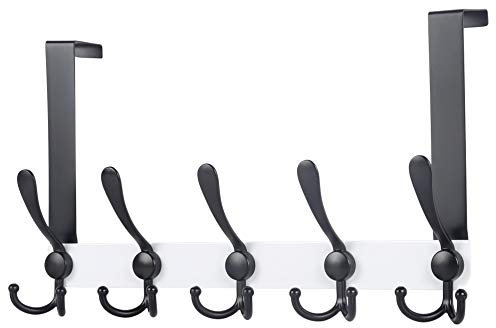 Dseap Over The Door Hook Hanger - 5 Tri Hooks, Heavy Duty Over The Door Towel Rack Coat Rack for Clothes Hat Towel, White & Black