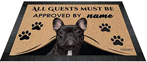 BAGEYOU All Guests Must be Approved Outdoor Doormat with My Love Dog French Bulldog Welcome Floor Mat Custom Name 23.6 X 15.7
