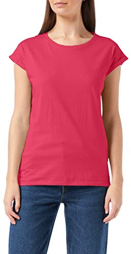 Build Your Brand Damen T-Shirt Ladies Extended Shoulder Tee, lang geschnittenes T-Shirt für Frauen, Baumwolle, Hibiskus pink, L