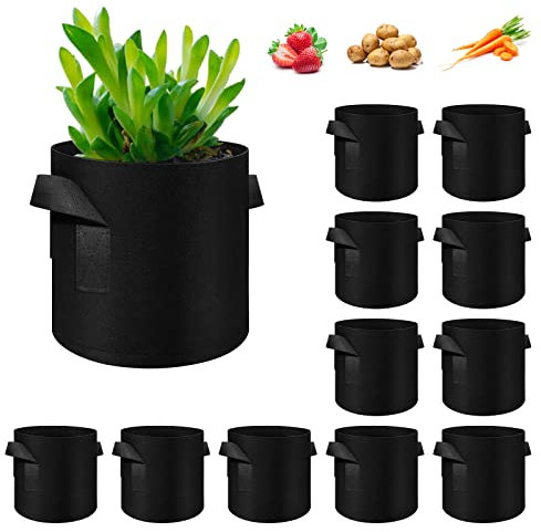 WHATWEARS 12-Pack 7 Gallon Plant Grow Bags, Thickened Nonwoven Fabric Pots with Handles, Vegetable Planter Bags Containers, Cloth Planters for Garden Vegetable/Flower/Plant/Fruits Outdoor (Black)