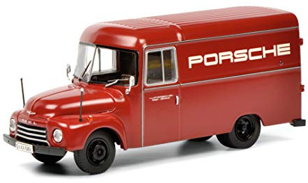 Schuco Opel Blitz 1,75t Porsche, Kastenwagen mit Porsche Beschriftung, Modellauto, Maßstab 1:18, Resin, Limitierte Auflage, dunkelrot