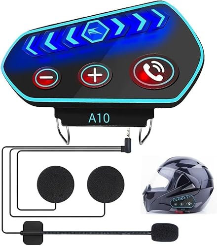 BEYI Casque Moto Bluetooth Kit Main Libre écouteur, Interphone pour Casque Bluetooth 5.0 Contrôler des Appels, écouter de la Musique, Coupe-Vent et Anti-interférence, Gros Bouton avec Lumière