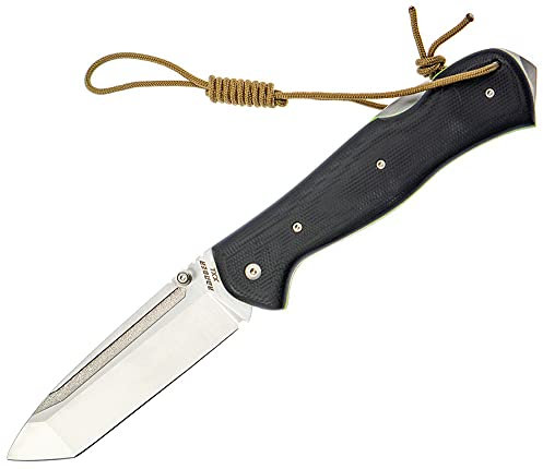 Miguel Nieto Navaja Ranger XXL 011-G10, con hoja en acero inoxidable Böhler N690 de 10 cm. y empuñadura en G10 negro, con separadores de fibra verdes, Hueco con cordón fiador incluido