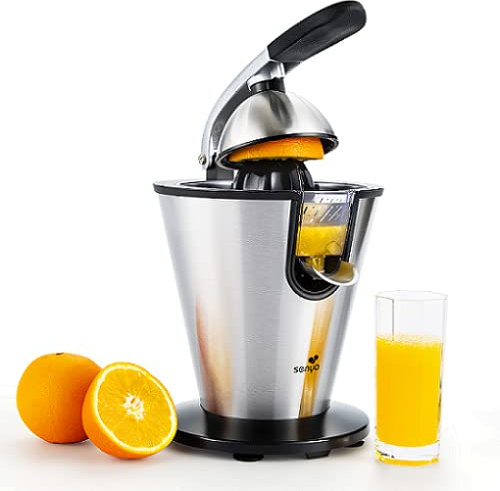 SENYA Prensa Cítrica Eléctrica, Brazo Palanca, Acero Inoxidable, 0,7L, 160W, INOX, Negro