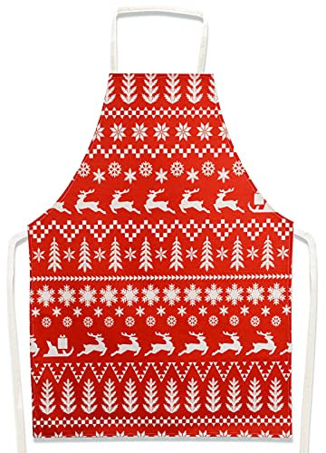 FLOFIA Delantal Navidad Cocina de Linaza Unisex para Camarero Cocinero Restaurante Bar Hotel Mujer Hombre, 78cm*55cm (Más Largo Perímetro 120cm)