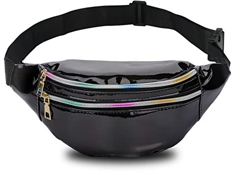 TBoonor Bauchtasche Mode Wasserdicht Gürteltasche Fächer mit Reißverschluss Reflektierender Verstellbarer Gurt Hüfttasche für Damen und Herren Party Festival Sport Outdoor Travel Schwarz