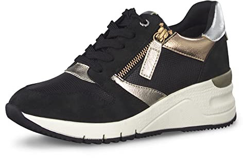 Tamaris - Baskets basses pour femme - Semelle interchangeable - Doublure confortable, Noir, noir, or rose, 39 EU