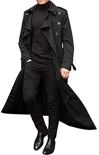 BAIXIAOCHI Trench Coat Doppiopetto Da Uomo Di Media Lunghezza Trench Coat Lungo Da Uomo Casual