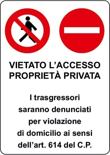 NEW CARTELLO SEGNALETICO - VIETATO L'ACCESSO PROPRIETA' PRIVATA - Adesivo Extra Resistente, Pannello in Forex, Pannello In Alluminio (PANNELLO IN ALLUMINIO 20X31 cm)