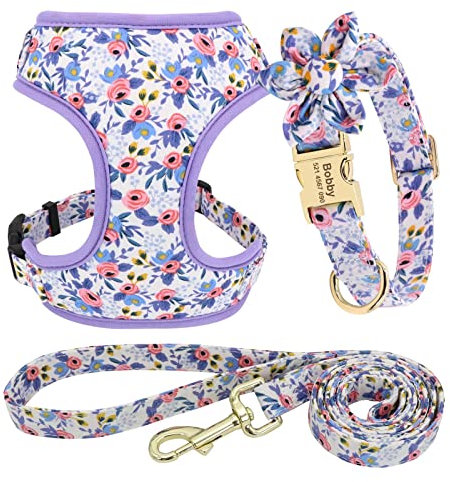 Beirui Personalisierbares geschirre, halsbã¤nder & leinen fã¼r Hunde, niedliches Mädchen-Hundehalsband und Leine Set mit Abnehmbarer Blume, weiches Netz hundegeschirr kleine mittelgroße Grosse Hunde