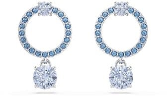 Swarovski Attract Drop-Ohrhänger, Blaue, Rhodinierte Ohrringe mit Strahlenden Swarovski Kristallen im Rundschliff