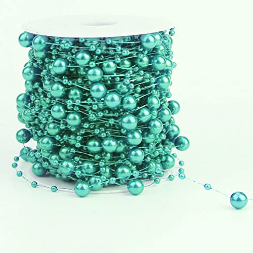 30m Perlengirlande Perlenband Perlenkette Perlenschnur Geschenkband Dekoband mit Perlen für DIY Basteln Party Tischdeko Hochzeit Braut Haarschmuck Ohrringe Halskette Brautstrauß Weihnachten,Blau Grün