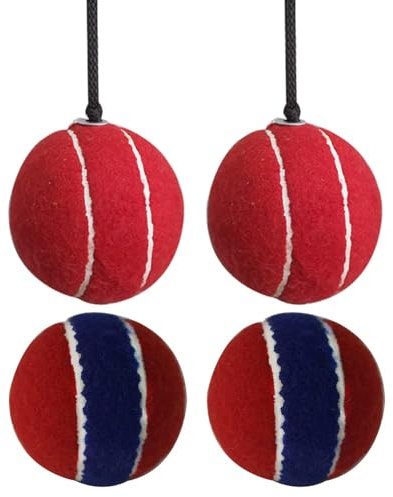 Kosma Set of 4 Knocking Cricket Tennis Ball | 2 x Tennis Cricket Balls in Red & Blue | 2 x Cricket Batting Hanging Tennis Balls in Red