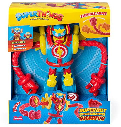 SUPERTHINGS Superbot Sugarfun - Gelenk-Roboter Held mit formbaren Armen und Kampfzubehör inkl. 1 Kazoom Kid und 1 SuperThing Exclusiv
