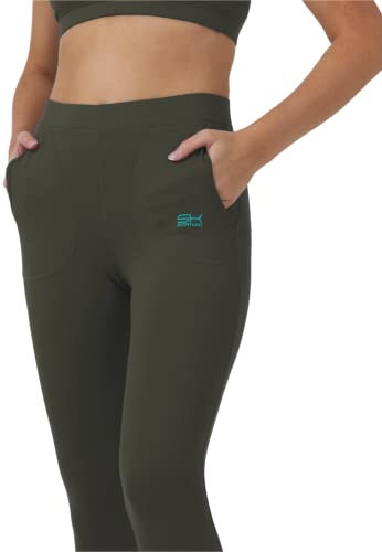 Sportkind Mädchen & Damen Tennis, Running Tights, Sport 7/8 Lange Leggings mit Taschen, Mid Waist, Blickdicht, atmungsaktiv, Khaki, Gr. 164
