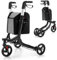 SPOTRAVEL Foldable Rollator Walker, 3-Wheel Rolling Walker with Lockable Brake, Storage Bag and Assist Pedal, Aluminium Mobility Aid for Seniors & Elderly (Black)
