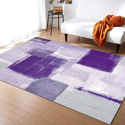 PAJEON Moderno Astratto Graffiti Viola E Grigio Quadrato Tappeti 120 x 170 cm Tessuto A Macchina Tappeto Tessuto Piatto - Per Soggiorno, Camera Da Letto e Cucina