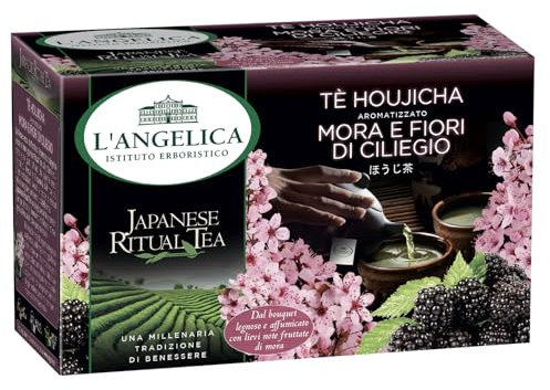 L'Angelica Tè Verde Hojicha con Mora e Fiori di Ciliegio, Te Verde Giapponese con Ingredienti Naturali, Infusi e Tisane, Confezione da 15 Filtri