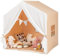 COSTWAY Kinderzelt mit Fenster & Matte & Holzrahmen, Kinder Spielhaus mit Vorhang & bunten Flaggen, Prinzessin Spielzelt für drinnen & draußen, Kinderspielhaus Kinderspielzelt für Jungen und Märchen