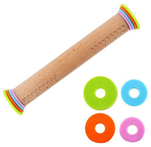 ELGE Rodillo de Navidad ajustable para cocina, para hornear, de madera, con harina escalada, palitos de harina, herramientas de amasado