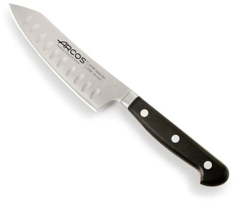 Arcos Cuchillo Santoku 5 pulgadas Acero Inoxidable Nitrum y Hoja 145 mm, Mango ergonómico polioximetileno POM, Diseño clásico y acabado redondeado, Serie Opera, Color negro