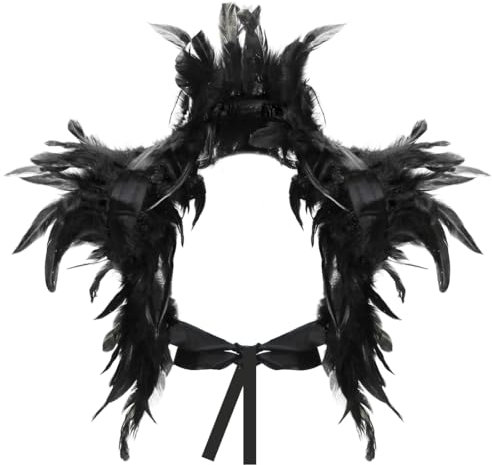 Aurasky Federkragen Schwarz, Gothic Feder Achselzucken, Federumhang Kostüm, Feder Cape, Feder Schal Schwarz, Feder Epauletten, Vogelkostüm für Halloween Fasching Karneval Cosplay Maskerade