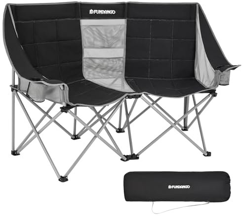 FUNDANGO Campingstuhl Faltbar 150 kg, Camping Stuhl Übergroßer campingstuhl hochlehner, Bequem Gepolster Campingstuhl für Garten, Faltstuhl Camping Anglerstuhl Gartenstuhl(1 Stück/2 Set/2 Sitzer,)