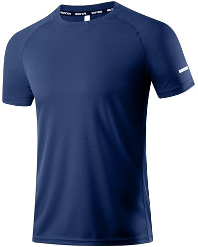 Workout Shirts for Men - Activewear Tops Gym Shirts Dry Fit Mesh Moisture Wicking Running Fitness Short Sleeve Sports Athletic T-Shirt Tops Navy L