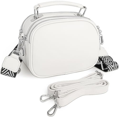 SPFASZEIV Umhängetasche Damen mit 2 Abnehmbaren Riemen Handtasche Damen Klein PU Leder Tasche Damen-Umhängetaschen Crossbody Bag Weiß