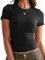 Womens Double Lined Tops Crewneck Short Sleeve Tees Basic Slim Fit T Shirts Y2K Summer Clothes 2025, Black, M
