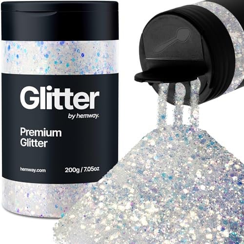 Hemway Premium Glitter Shaker - Mother of Pearl | 210g Multi Size Metallic Flake Sequins for Resin & Epoxy Crafts | Craft Supplies for Tumblers, Festival, Hair, Face, Body, Eye & Nail Art