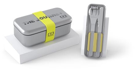 monbento - Set Repas Nomades The Journey - Bento Inox Hermétique MB Sense + Couverts pour Lunch Box avec Étui MB Slim Box - Sans BPA - Durable, Réutilisable et Sûr - Jaune