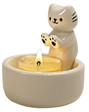 PBUSPU Katzen Kerzenhalter, Cartoon Kätzchen Kerzenhalter, Cat Candle Holder, Süße Geschenke für Katzenliebhaber, Wohnzimmer Schlafzimmer Deko Tischdeko Keramik-Kerzenständer