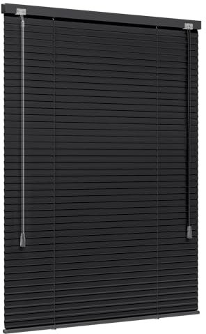 Jalousiescout Lightless Jalousie Aluminiumjalousie, Verdunkelungsrollo, Innovative Verdunkelungstechnik, Sichtschutz, ohne Bohren, 40 x 130 cm (BxH), Schwarz matt