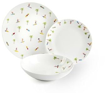 Excelsa Honolulu Tafelservice, 18-teilig, Porzellan, Set für 6 Personen, weiß mit Dekor