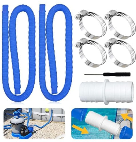 Tubo Piscina 32mm,2pcs Tubo Piscina 150CM,Repuesto Manguera de Bomba Piscina para Piscinas Elevadas, con 4 Abrazaderas de Metal