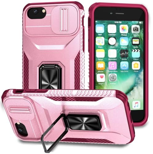 xinyunew Hülle für iPhone 6 Plus/iPhone 7 Plus/iPhone 8 Plus,Handyhülle Ganzkörper Robuste Stoßfeste Schutzhülle mit 360 Grad Ring Ständer, Handyhülle Kompatibel mit iPhone 6/7/8 Plus((pink)