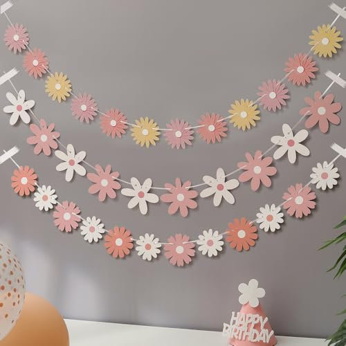 3 Packungen Rosa Gänseblümchen Banner Geburtstag Kindergeburtstag Deko Einzigartig Flower Daisy Garland Papier Girlande Blumen Gänseblümchen Deko Retro Boho Blume Geburtstagsbanner Party Dek