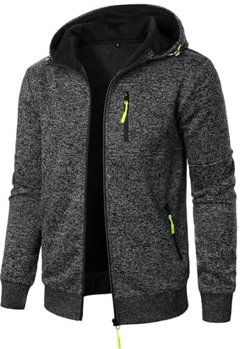 Sportjacke Herren Strickjacke Einfarbig Langarm Sweatjacke Mit Reißverschluss Casual Sweatshirt Jacke Zip Up Hoodies Norweger (Dunkelgrau,XL)
