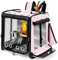 Suertree Porte-oiseaux avec ceinture de sécurité pour voyage en voiture, sac à dos avec maille en acier inoxydable indestructible, grande cage de transport d'oiseaux, rose