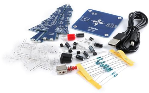 EC Buying HU-006 Colorful Christmas Tree DIY Kit LED RGB LED Flashing Christmas Tree DIY Kits 3D Christmas Tree Electronic Kit DIY Electronic Module for Adults Solder Practice Kit Without Shell