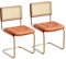 Mid Century Moderne Rattan-Esszimmerstühle Set mit 2 bequemen Lederstühlen mit Rückenlehne und Metallbeinen, ideal für Küche, Esszimmer und Schreibtisch, Braun (T x B x H): 60 x 41 x 87 cm