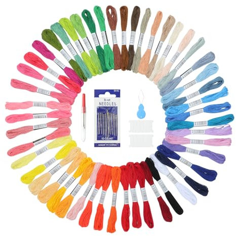 HDRNT 50 Farben Stickgarn Set Baumwollfadenset für kreative Stickbilder hochwertige Qualität ideal für Anfänger und Profis vielseitig einsetzbar für Handarbeit und DIY Projekte