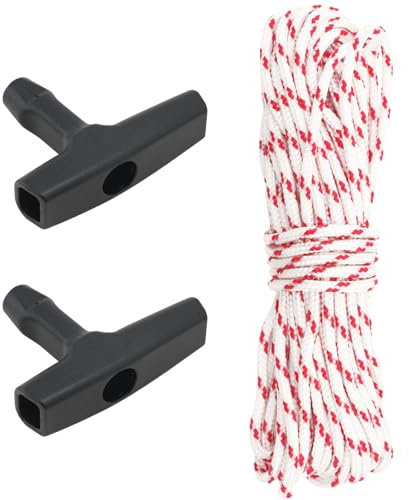 KINGLAKE 3.5mm 10M Lawnmower Pull Cord Replacement with 2 Starter Handles, Nylon Recoil Starter Rope for Lawn Mower, Trimmer, Chainsaw