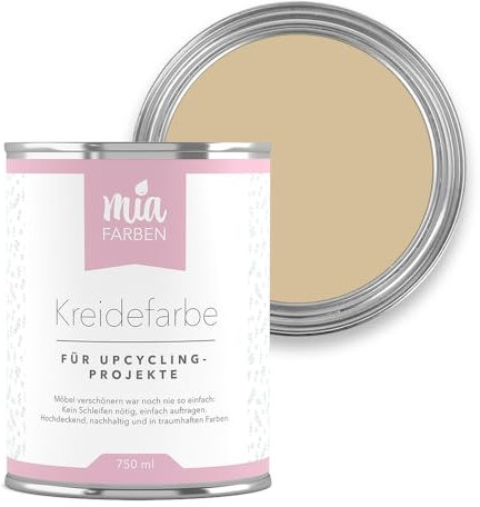 miafarben Kreidefarbe für Möbel 750ml, Möbellack, Möbelfarbe ohne schleifen, Kreidefarbe für Holz (Mias Sandkorn)